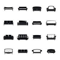 Sofa chair room couch icons set, simple style vector