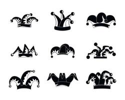 Jester fools hat icons set, simple style vector