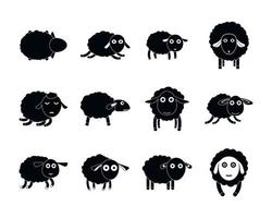 Sheep cute lamb farm iicons set, simple style