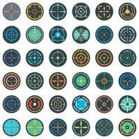 Crosshair target scope sight icons set, flat style vector