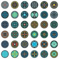 Crosshair target scope sight icons set, flat style vector