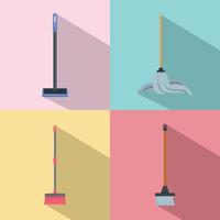 Mop cleaning swab icons set, flat style vector