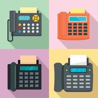 Fax machine telephone icons set, flat style