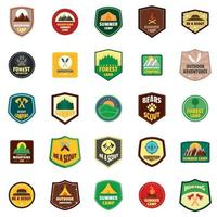 conjunto de iconos de sello de emblema de insignia de explorador, estilo plano vector