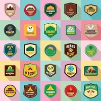 Scout badge emblem stamp icons set, flat style vector