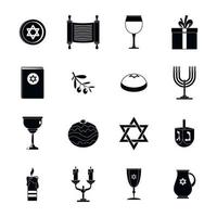 Chanukah jewish holiday icons set, simple style vector