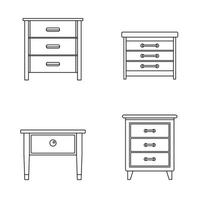 Nightstand bedside icons set outline style vector