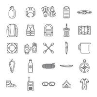 Rafting kayak water canoe icons set, outline style vector