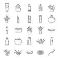 Aloe vera plant logo icons set, outline style
