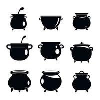 Cauldron kettle halloween icons set, simple style vector