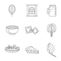 Spinach leaves vegetables icons set, outline style vector