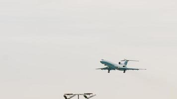 ALMATY, KAZAKHSTAN MAY 5, 2019 - Kazakhstan Air Force personnel carrier Tupolev Tu 154M UP T5401 taking off from Almaty airport. video