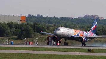 MOSCOW, RUSSIAN FEDERATION JULY 31, 2021 - Passenger plane Airbus A320 of Aeroflot landing at Sheremetyevo airport -SVO-. Tourism and travel concept. video