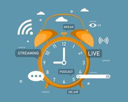 Communication activity online concept, Online activity reminder alarm clock, Digital marketing illustration. vector