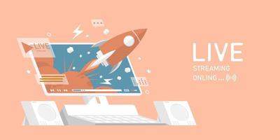 Vector streaming concept design, Live streaming online with computer, Digital marketing illustration.