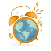 Wake up to start up concept, Alarm clock with earth globe, Digital marketing illustration. vector