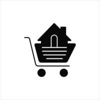 Shopping cart with house inside linear icon isolated sign symbol in vector. Logotype vector