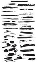 hand drawn paint blobs and daubs, black watercolor strokes. grunge texture scribbles, abstract brush strokes dabs, ink smear vector smudges and stains traces set with grunge texture isolated on white