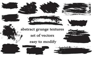 Vector elements ink design. Sponge stamps, splashes, dry brush marks, pastel pencil textures. Set of grunge black artistic brush stroke textures design elements for banner isolated on white background