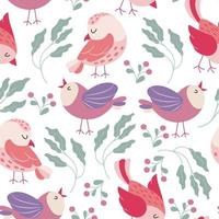 Colorful birds seamless pattern. Exotic birds in different print poses. Vector illustration