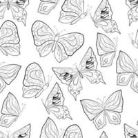 Butterflies monochrome seamless pattern. Contour flying insects. Vector illustration