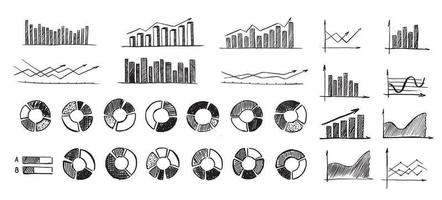 Charts and graphs icons, Set hand drawn . Vector