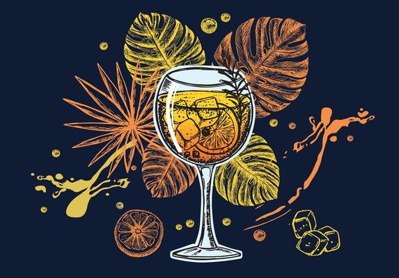 Cocktail menu design template. Alcoholic cocktails hand drawn.