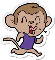 sticker of a crazy cartoon monkey running vector