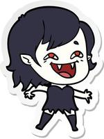 sticker of a cartoon laughing vampire girl vector