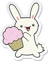 sticker of a cute cartoon rabbit with muffin vector