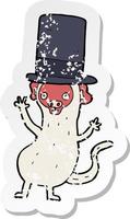 retro distressed sticker of a cartoon monkey in top hat vector