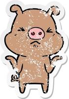 distressed sticker of a cartoon angry pig vector