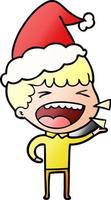 gradient cartoon of a laughing man wearing santa hat vector