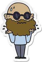 pegatina de un hombre preocupado de dibujos animados con barba y gafas de sol