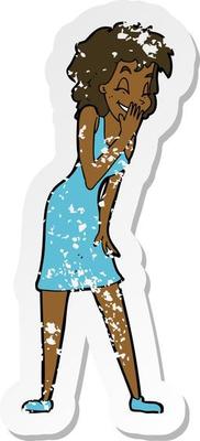 retro distressed sticker of a cartoon woman laughing