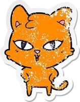 distressed sticker of a cartoon cat vector