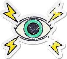 distressed sticker of a cute cartoon mystic eye vector