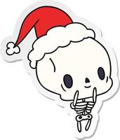 christmas sticker cartoon of kawaii skeleton vector