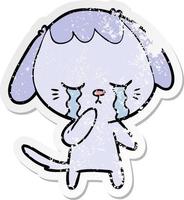 distressed sticker of a cartoon crying dog vector