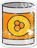 distressed sticker cartoon doodle of a can of peaches vector