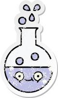 distressed sticker of a cute cartoon test tube vector