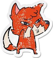 distressed sticker of a clever cartoon fox vector