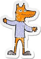 retro distressed sticker of a cartoon fox man vector