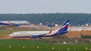MOSCOW, RUSSIAN FEDERATION SEPTEMBER 13, 2020 - Aeroflot Russian Airlines Boeing 737 VP BML waiting on start position for take off clearance at Sheremetyevo international airport. video