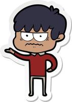 sticker of a annoyed cartoon boy vector