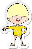 retro distressed sticker of a cartoon happy man vector