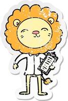 distressed sticker of a cartoon lion in business clothes vector