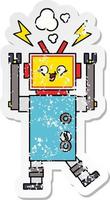 distressed sticker of a cute cartoon robot vector