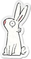 distressed sticker of a cartoon startled rabbit vector