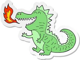 pegatina de un dragón que escupe fuego de dibujos animados vector